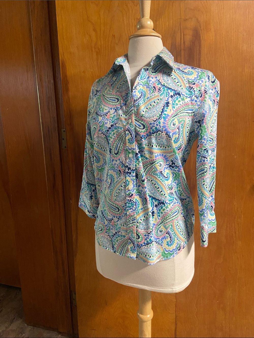 CHAPS Paisley Button-Down Shirt in Blue, Green & White MED